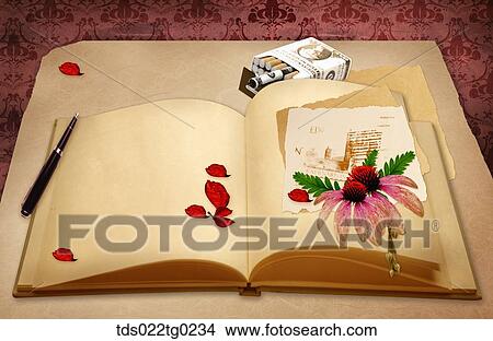 Picture - The image of book, flowers, and cigarette. Fotosearch