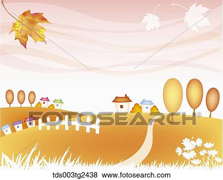 Stock Photo - The image of colored leaves and town in the fall. Fotosearch