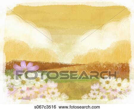 The image of fall landscape with cosmos View Large Photo Image Stock Photograph - The image of fall landscape with cosmos. Fotosearch