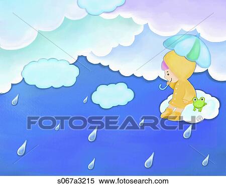 The image of girl and frog looking down on rain View Large Photo Image Stock Photography - The image of girl and frog looking down on rain . Fotosearch