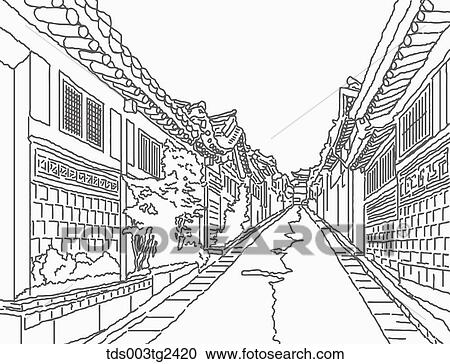 Stock Image - The image of Korean traditional town. Fotosearch