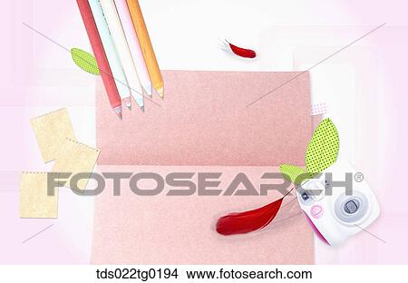 Picture - The image of letter, camera, and pencils. Fotosearch