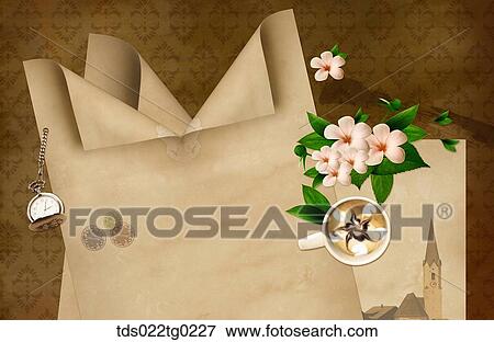 Stock Photo - The image of letter, coffee, and flowers. Fotosearch
