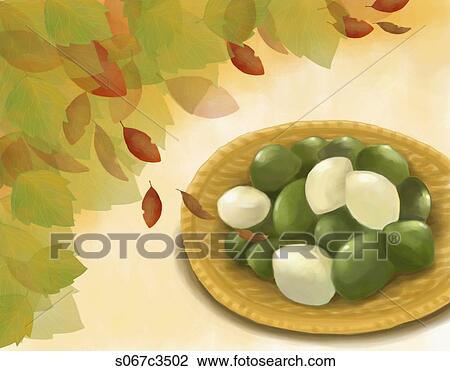 The image of rice cake and colored leaves View Large Photo Image Stock Image - The image of rice cake and colored leaves. Fotosearch