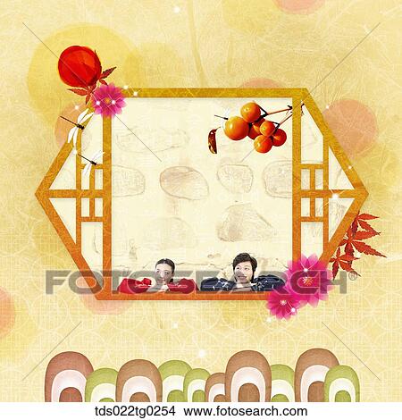 The image of traditional pattern with couple in Korean traditional clothes View Large Photo Image Picture - The image of traditional pattern with couple in Korean traditional clothes. Fotosearch