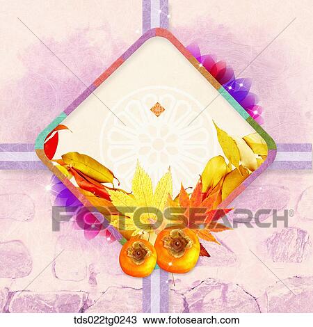 The image of traditional pattern with colored leaves and persimmon decoration View Large Photo Image Stock Image - The image of traditional pattern with colored leaves and persimmon decoration. Fotosearch