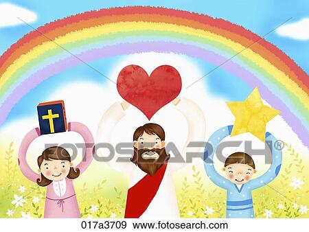 The Jesus and children holding up the heart, bible, and star View Large Photo Image Stock Photo - The Jesus and children holding up the heart, bible, and star. Fotosearch