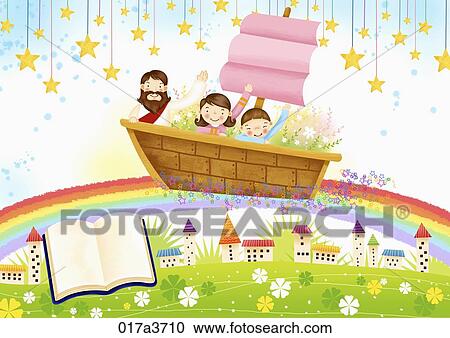 The Jesus and children riding on the ship over the rainbow View Large Photo Image Stock Image - The Jesus and children riding on the ship over the rainbow. Fotosearch