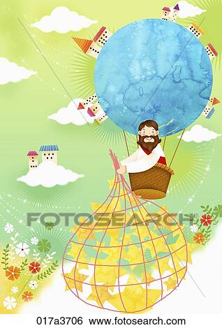 The Jesus flying on hot air balloon with stars View Large Photo Image Stock Photograph - The Jesus flying on hot air balloon with stars. Fotosearch