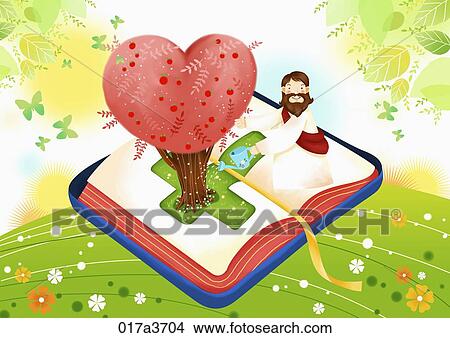 The Jesus watering the heart tree on the bible View Large Photo Image Picture - The Jesus watering the heart tree on the bible . Fotosearch