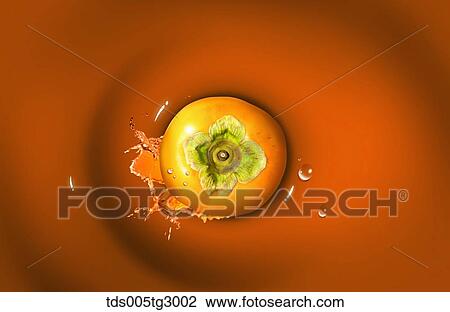 Stock Image - The persimmon with brown background. Fotosearch