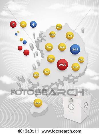 The share of vote on the map of South Korea View Large Photo Image Stock Image - The share of vote on the map of South Korea. Fotosearch
