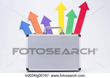 various colors of arrow signs and brief case View Large Photo Image Stock Photo - various colors of arrow signs and brief case. Fotosearch