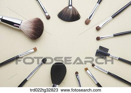 Stock Image - Various kinds of cosmetic brushes. Fotosearch