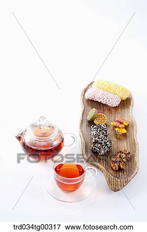 Stock Photo - Various Korean dessert and tea setting . Fotosearch