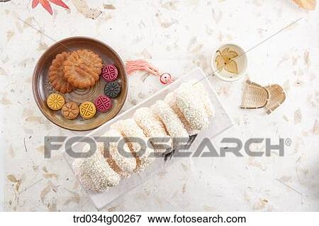 Stock Photo - Various Korean dessert on dish . Fotosearch