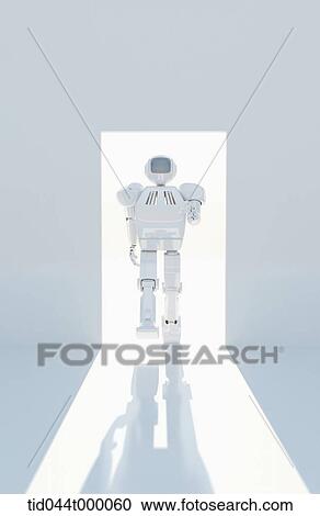 Stock Image - Walking robot from the door. Fotosearch