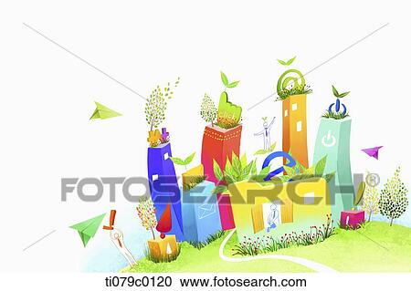 Web and money icons on the buildings View Large Photo Image Stock Image - Web and money icons on the buildings. Fotosearch