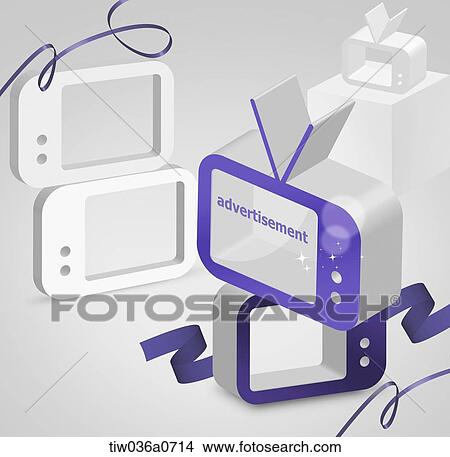 White and purple TV with advertisement View Large Photo Image Picture - White and purple TV with advertisement. Fotosearch
