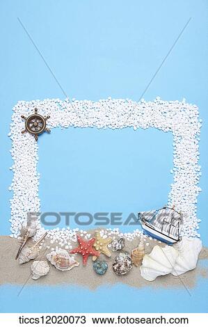 Stock Image - White sand frame and beach decoration . Fotosearch