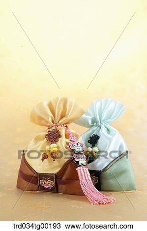 Stock Image - Yellow and blue lucky bags. Fotosearch