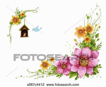 Yellow and pink flowers and birds in the cage View Large Photo Image Stock Image - Yellow and pink flowers and birds in the cage. Fotosearch