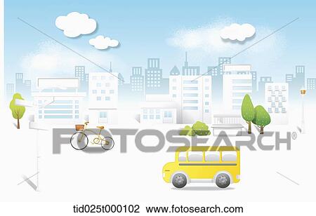 Yellow bus and bicycle in the downtown View Large Photo Image Stock Image - Yellow bus and bicycle in the downtown. Fotosearch
