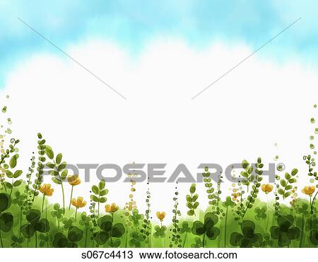 Yellow flower field and blue sky View Large Photo Image Stock Image - Yellow flower field and blue sky . Fotosearch