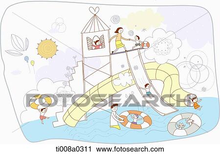 家族 遊び 水 公園 クリップアート Ti008a0311 Fotosearch