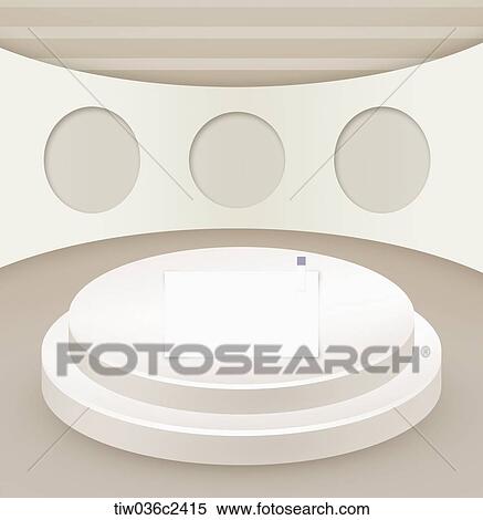 Stock Illustration - 3D design of a pile of circles in a round room . Fotosearch