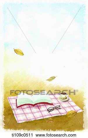 a book, a cup of coffee and a pair of glasses in a mat View Large Illustration Clip Art - a book, a cup of coffee and a pair of glasses in a mat. Fotosearch