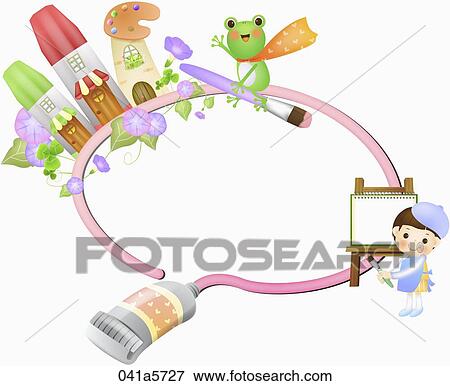 a child and a frog drawing a picture View Large Illustration Stock Illustration - a child and a frog drawing a picture. Fotosearch