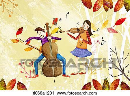 Clip Art - a couple playing violin and cello . Fotosearch