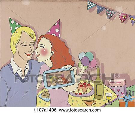 Stock Illustration - a couple taking a picture of themselves. Fotosearch
