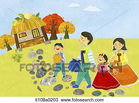 a family visiting home View Large Illustration Drawing - a family visiting home . Fotosearch