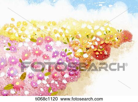 Clipart - a field of colorful flowers . Fotosearch