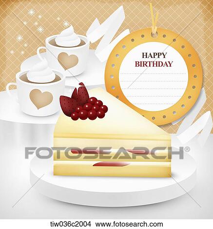 Stock Illustration - a piece of cake and happy birthday card. Fotosearch