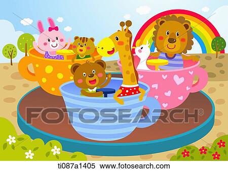 Stock Illustration - animals in amusement park. Fotosearch