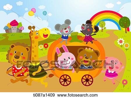 Stock Illustration - animals in amusement park . Fotosearch