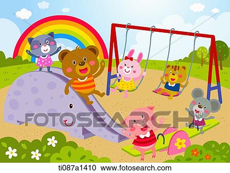 Clipart - animals in playground. Fotosearch