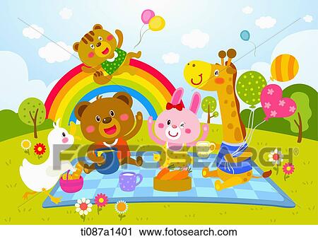 Clip Art - animals on a picnic. Fotosearch