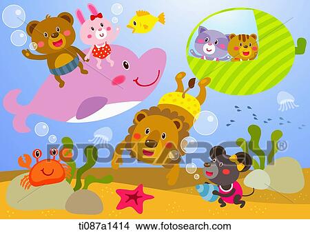 animals under the sea View Large Illustration Stock Illustration - animals under the sea. Fotosearch