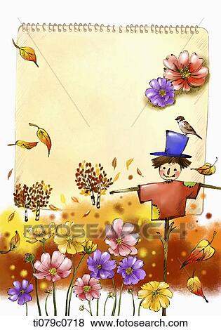autumn background with scarecrow and cosmos View Large Illustration Stock Illustration - autumn background with scarecrow and cosmos. Fotosearch