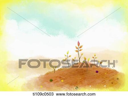 Drawing - autumn hill background. Fotosearch