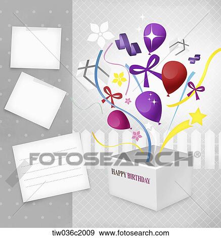 balloons and happy birthday card View Large Illustration Stock Illustration - balloons and happy birthday card . Fotosearch