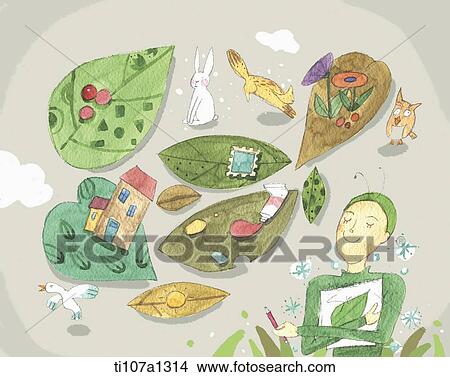 boy thinking about leaves View Large Illustration Stock Illustration - boy thinking about leaves . Fotosearch