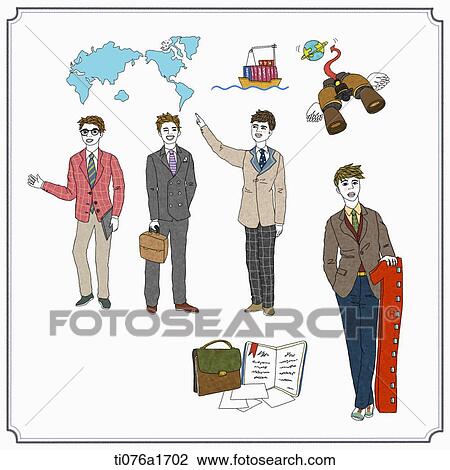 Drawing - business people around the world. Fotosearch