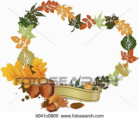 Stock Illustration - card background with leaves and acorns. Fotosearch