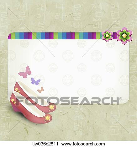 card with design of Korean traditional shoes View Large Illustration Clip Art - card with design of Korean traditional shoes. Fotosearch