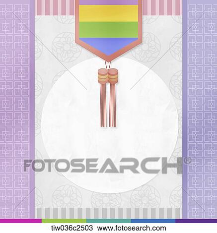 Drawing - card with design of Korean traditional pattern . Fotosearch